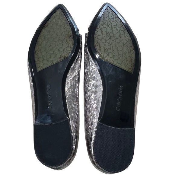 Calvin Klein Flats GAILIA Pointed Toe Shoes Faux Snakeskin Y2K Metallic Silver 9 - Picture 12 of 17